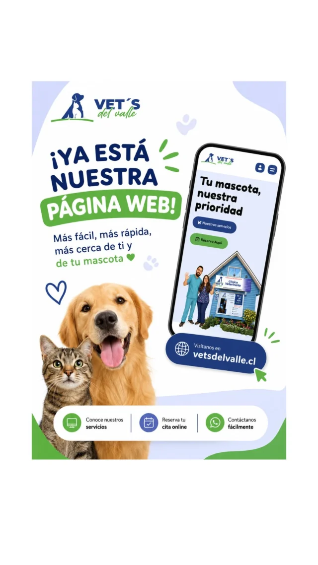 Ahora puedes agendar la atención de tu mascota directamente desde nuestra página web 🐾

En vetsdelvalle.cl encontrarás nuestra agenda online para reservar tu cita de forma rápida, simple y segura, desde tu celular o computador.

Y para celebrar este nuevo canal, durante este mes tendrás 10% de descuento al agendar por la página usando el código:

#SOYVETS

Porque en Vets del Valle queremos que cuidar a tu mascota sea cada vez más cómodo, claro y cercano.

Agenda hoy en vetsdelvalle.cl 💙💚